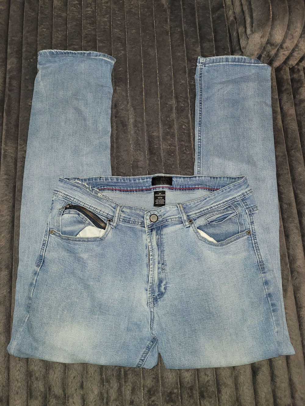 STEVE'S Men's Slim Straight Jeans in Faded Light Blue